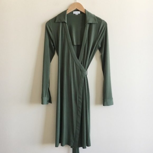 calvin klein green wrap dress
